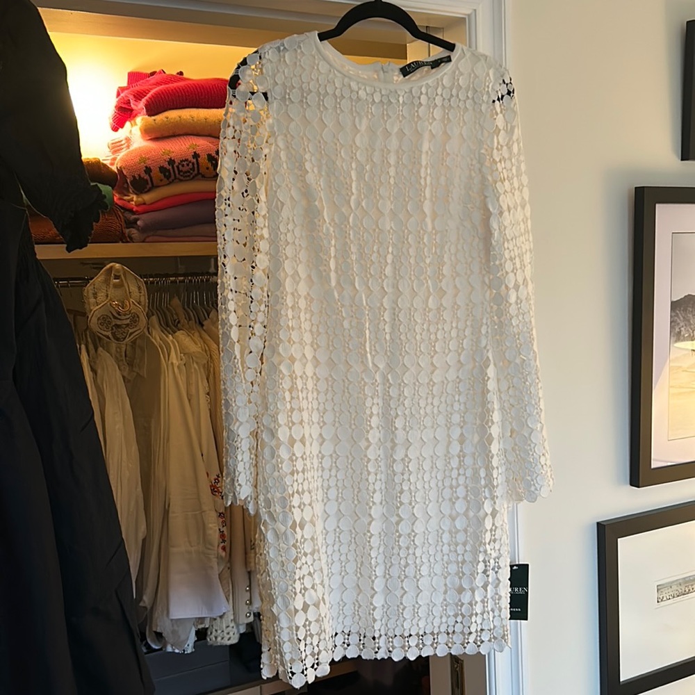 Ralph Lauren White knit 70s style bell sleeved dress
